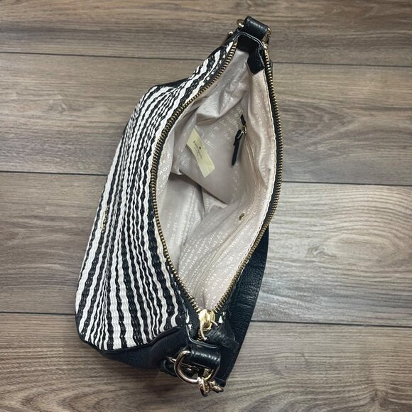 Kate Spade New York Cobble Hill Straw Mylie Shoulder Bag Black Cement Leather - Picture 9 of 11